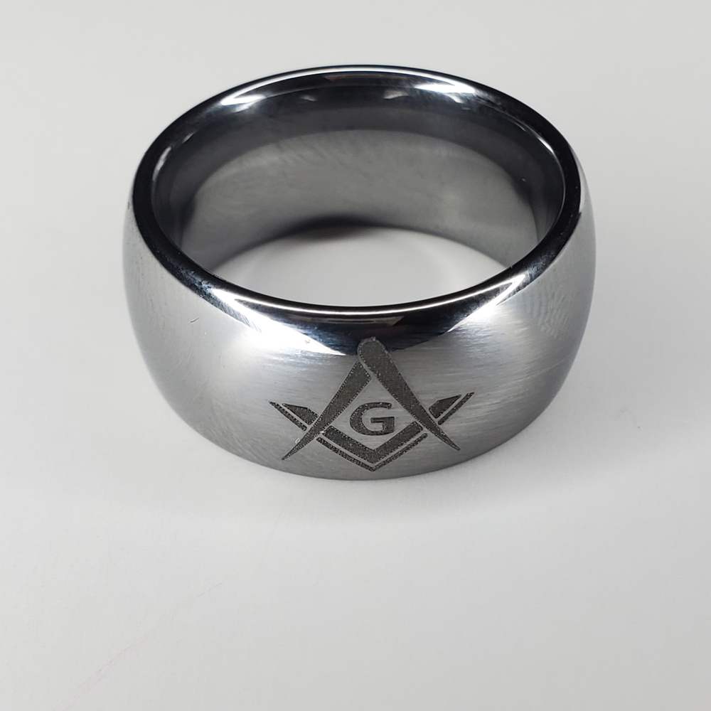 Masonic Ring Men - Tungsten Carbide - Silver Size 8